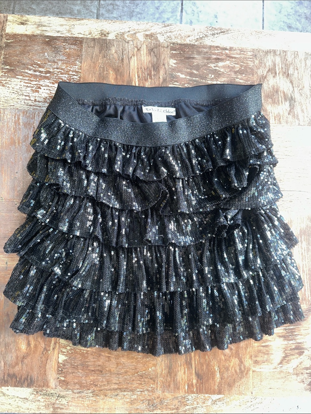 Rachael & Chloe Black Sequined Ruffle Mini Skirt